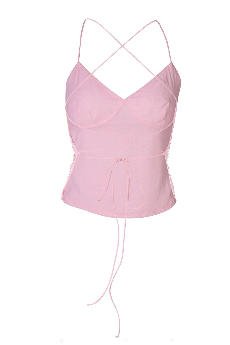 Straps Pink Beaded Top