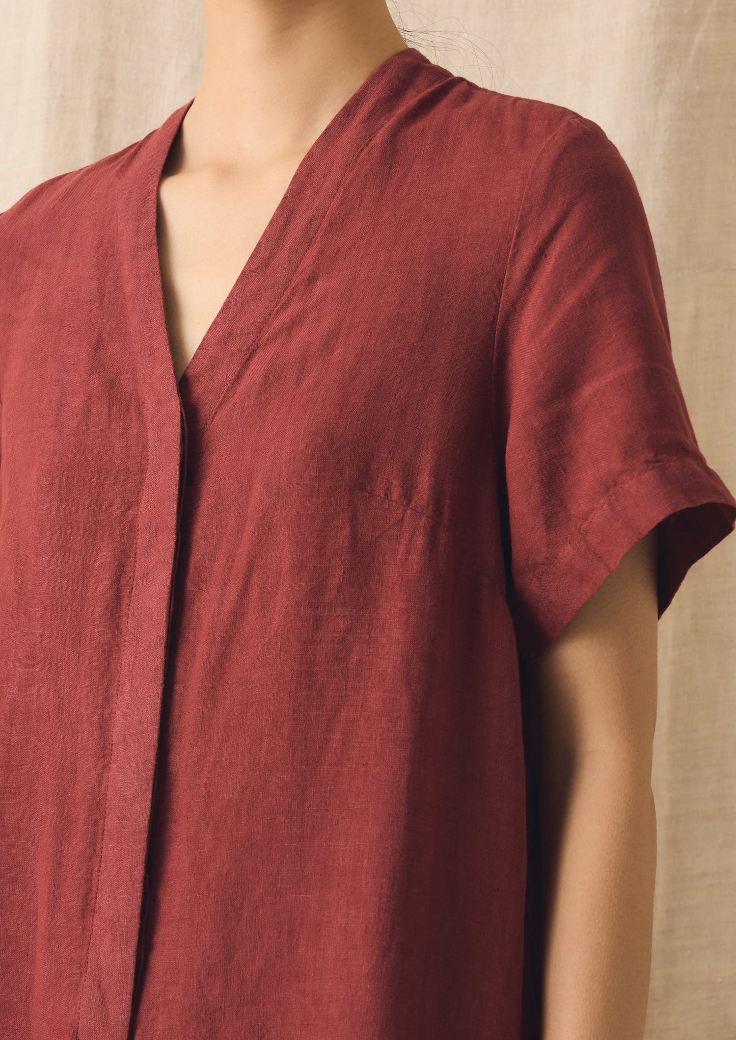 V Neck Garment Dyed Linen Jumpsuit | Tomato Red