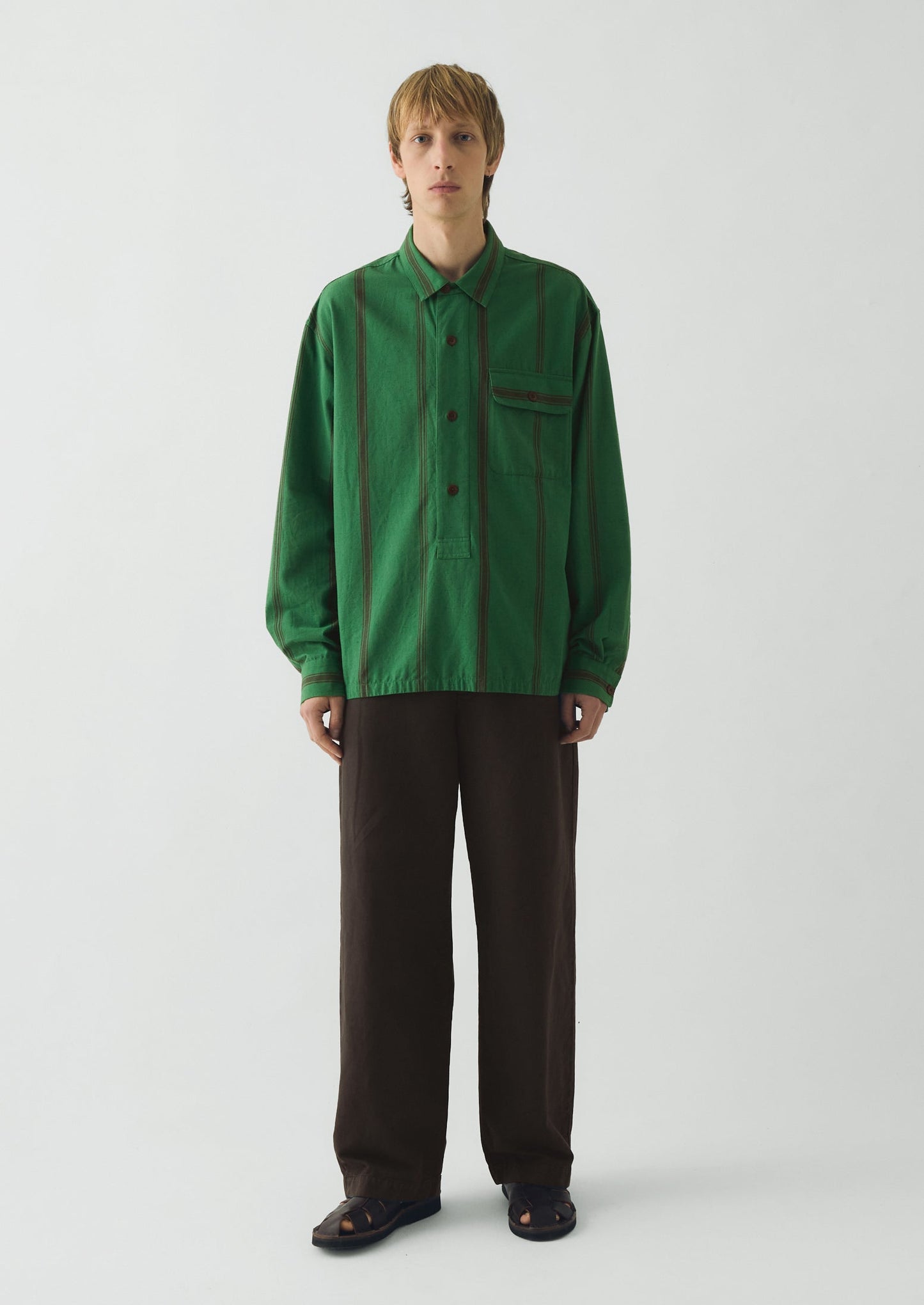 Tea Towel Stripe Cotton Linen Shirt | Sea Green