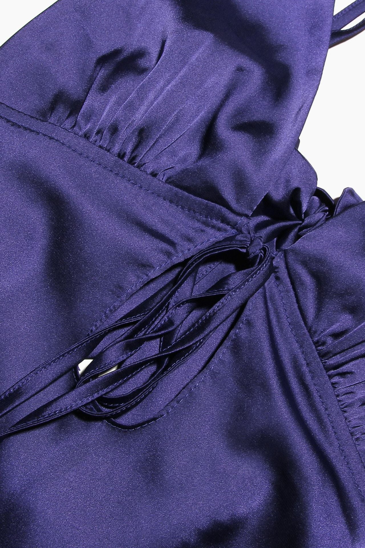 Plunge Neck Purple Back Tie Long Dress