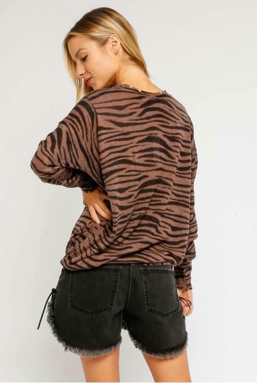 Wild Side Brown Zebra Print Sweater