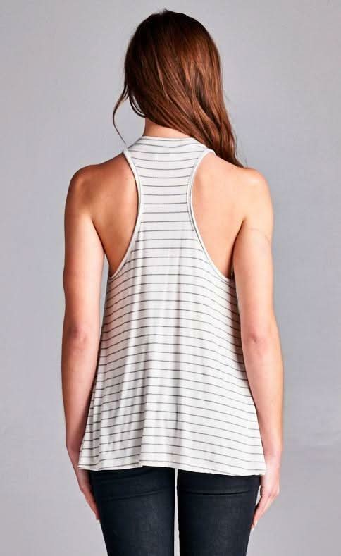 Walk The Line Ivory Striped Mock Neck Swing Top
