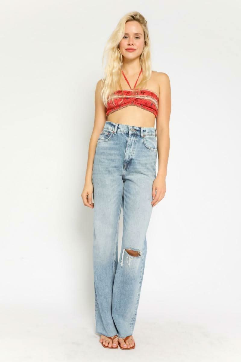 Summer Dreaming Red Floral Smocked Halter Crop Top