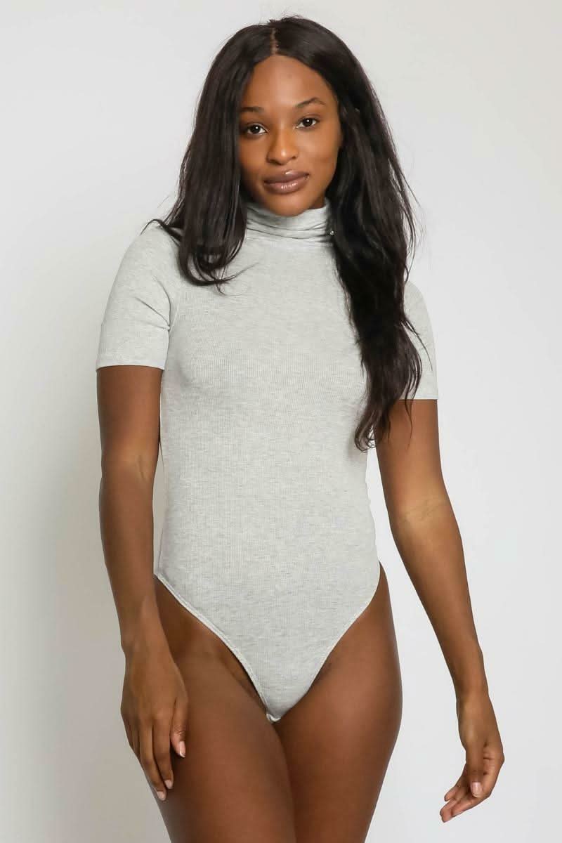 What You Want Heather Grey Short Sleeve Turtleneck Bodysuit