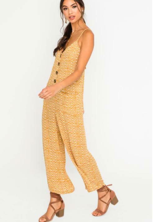 Tory Mustard Print Wide Leg Jumpsuit