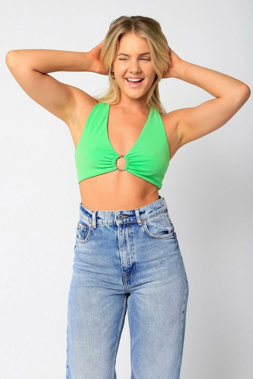 Summer Nights Apple Green Halter Tie-Back Crop Top
