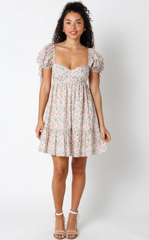 Jessie Pink and Green Floral Babydoll Mini Dress