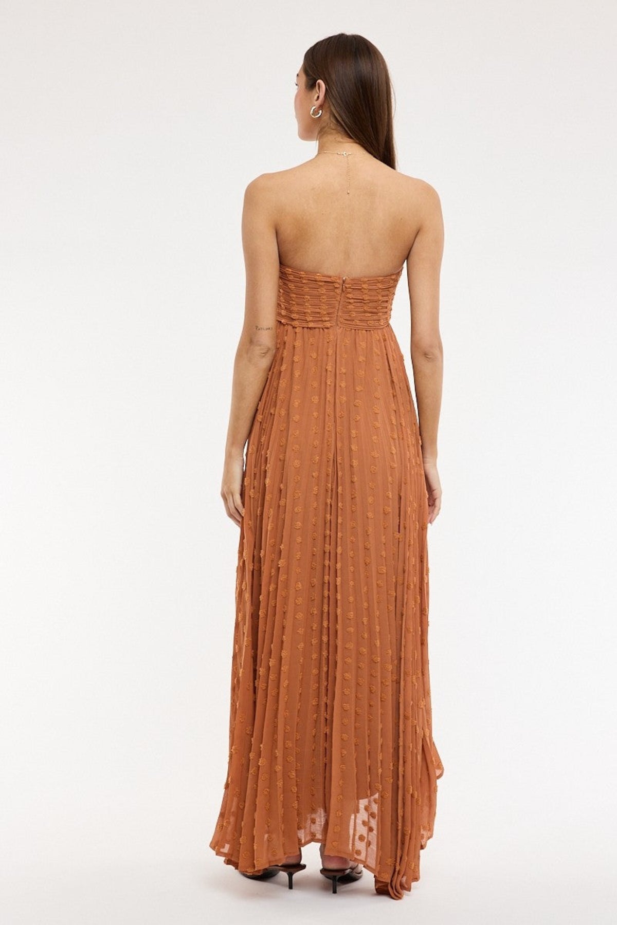 Willow Brown Clip Dot Strapless Maxi Dress