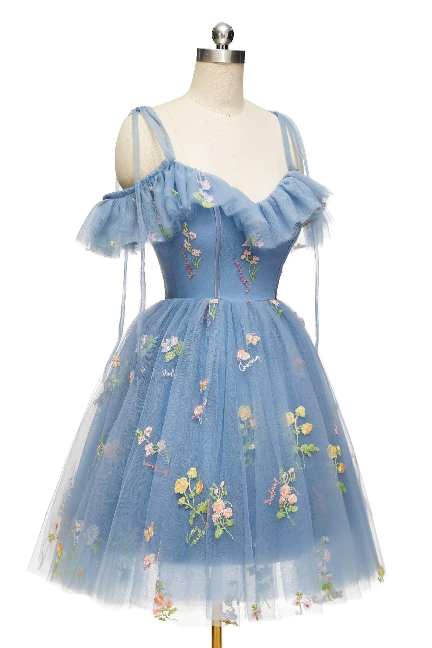 Straps Lavender Floral A-line Short Homecoming Dress