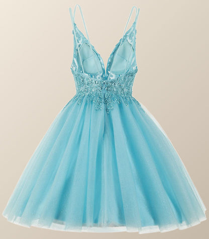 Straps Blue Beaded A-line Short Homecoming Dress