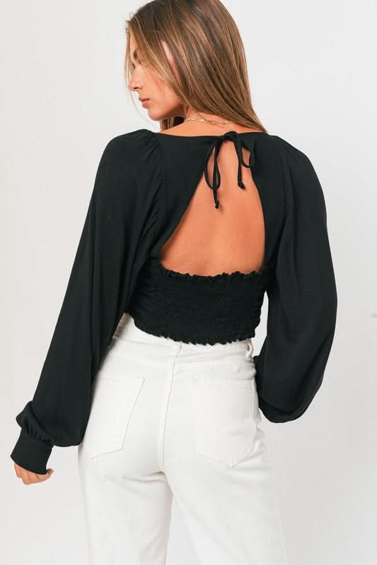 Sasha Black Long Sleeve Crop Top