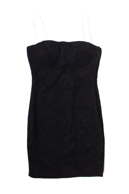 Black Jacquard Bustier Clear Straps Mini Dress