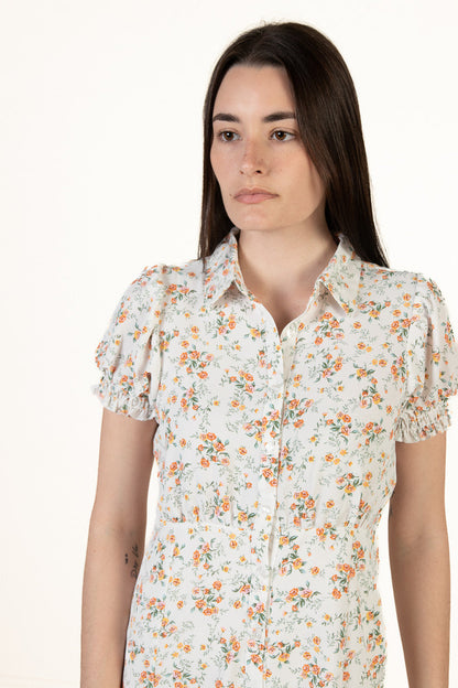 White Floral Shirt Dress