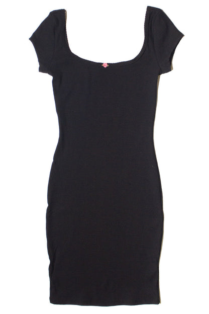 Square Neck Rose Bud Ribbed Mini Dress