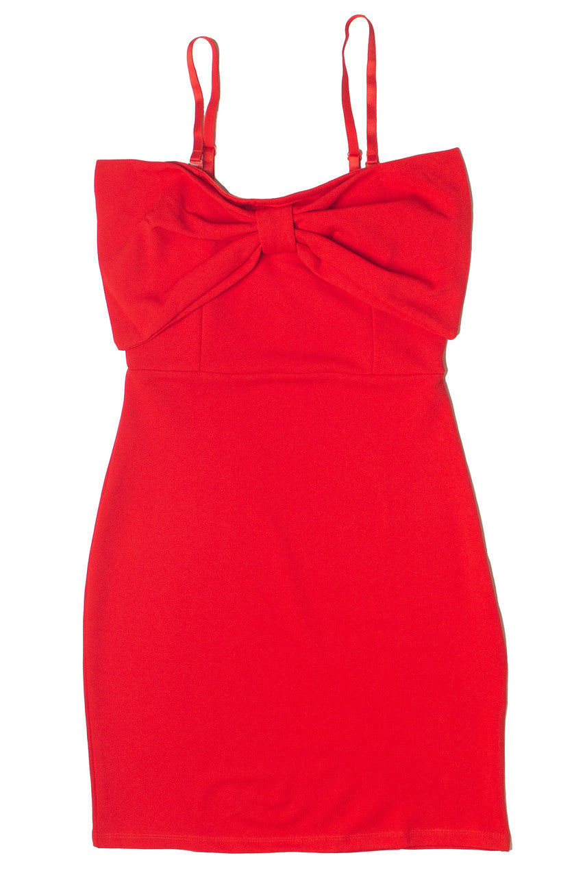 Oversized Bow Red Mini Dress
