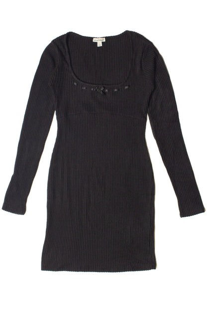 Ribbon Detail Ribbed Sweater Dress