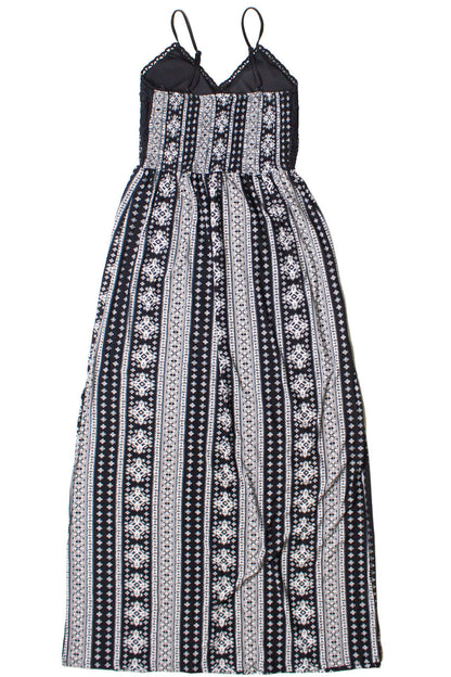 Lace Top Border Print Maxi Dress