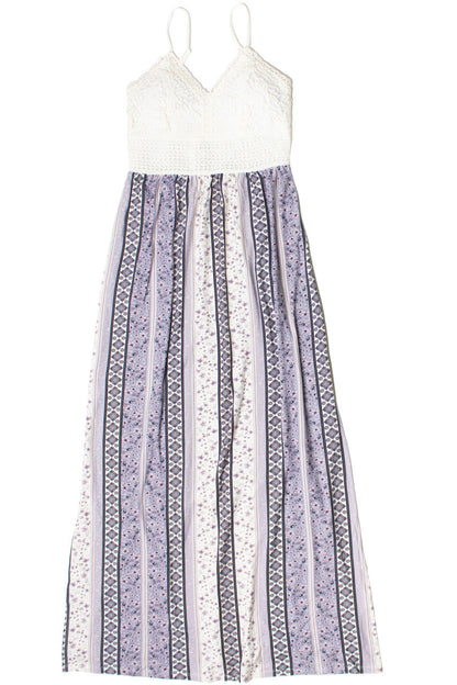 Lace Top Border Print Maxi Dress