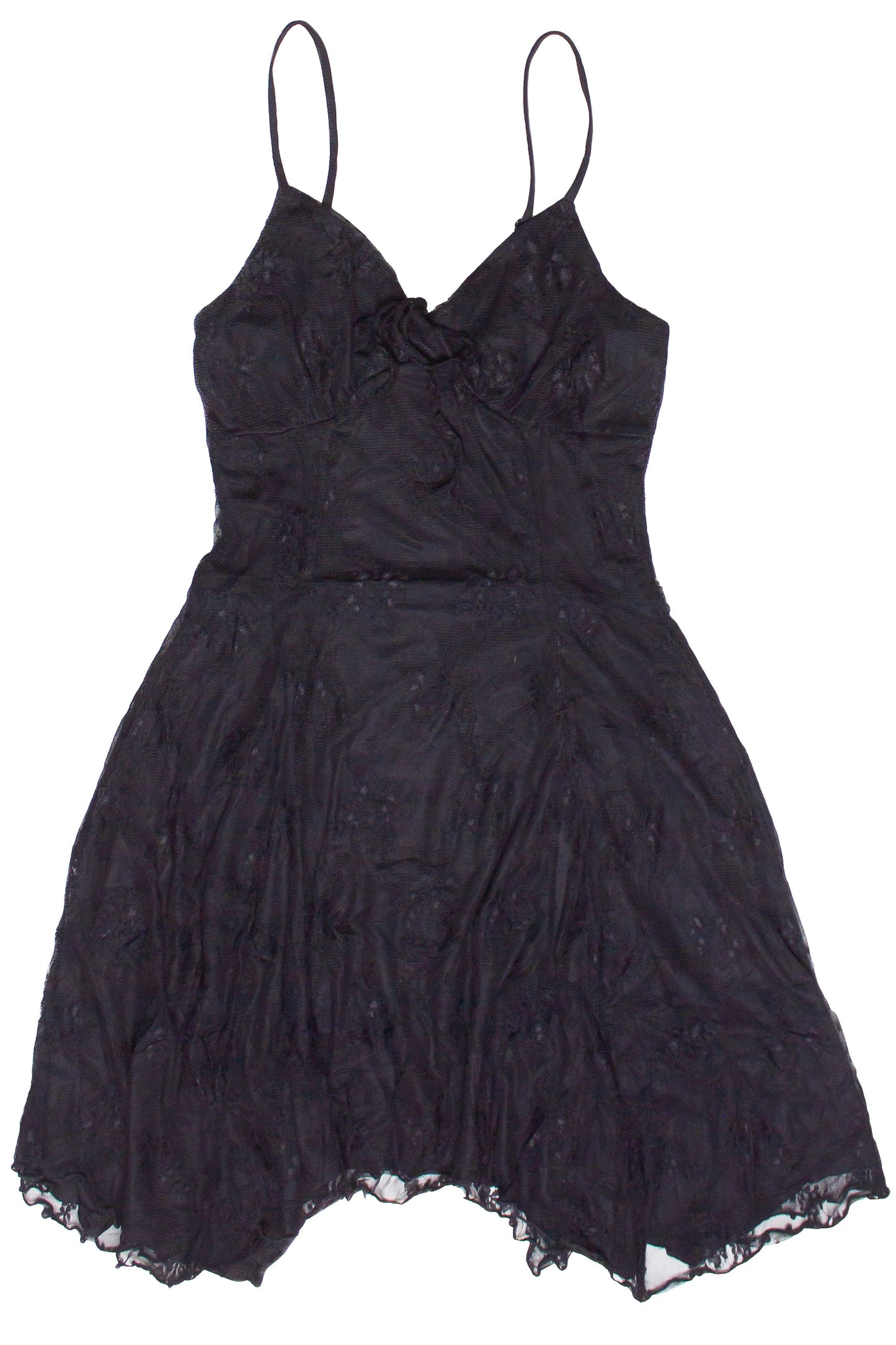 Mesh Lace Hanky Hem Mini Dress