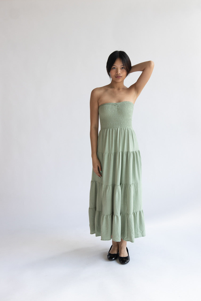 Smocked Top Strapless Maxi Dress