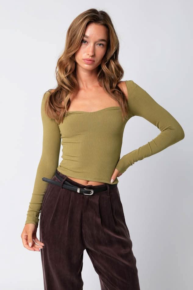 Reema Olive Sweetheart Long Sleeve Top