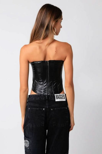 Harper Black Strapless Vegan Leather Corset Top