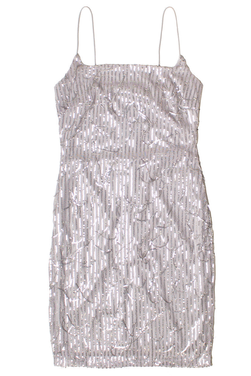 Silver Sequin Fringe Mini Dress