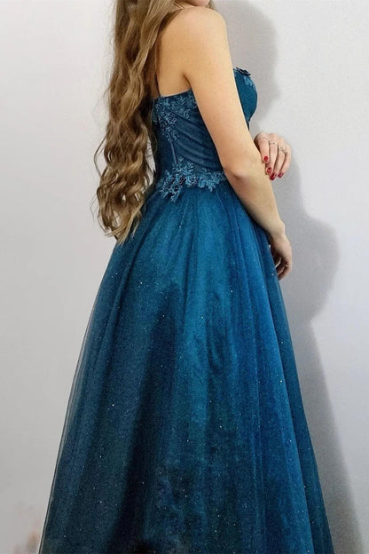 Straps Black Corset A-line Prom Gown