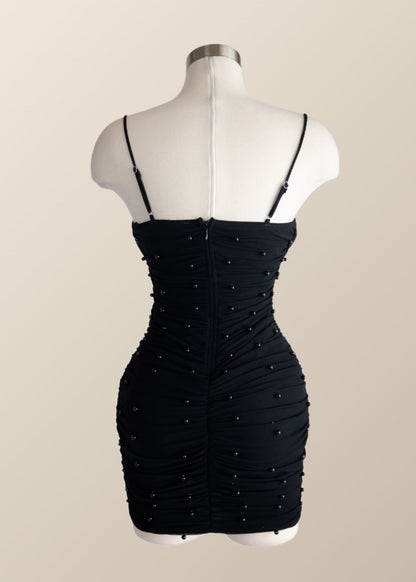 Straps Blue Tight Mini Dress with Pearls