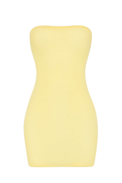 Soft Sheer-Mesh Bandeau Mini Slip Dress in Yellow
