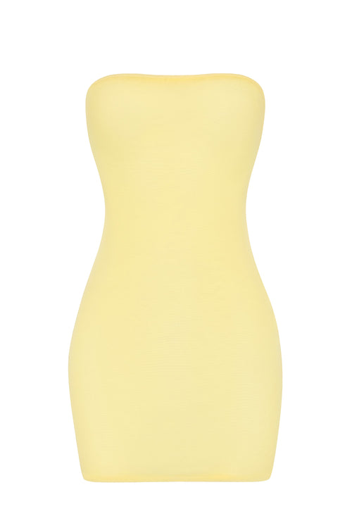 Soft Sheer-Mesh Bandeau Mini Slip Dress in Yellow