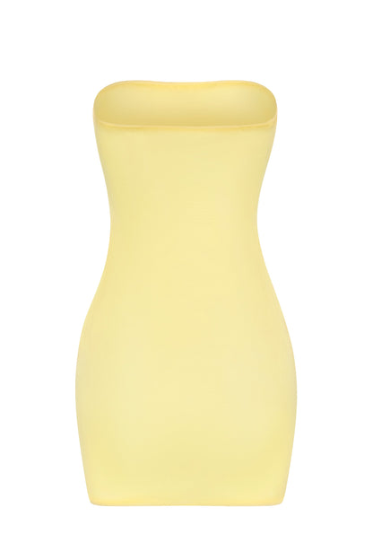 Soft Sheer-Mesh Bandeau Mini Slip Dress in Yellow