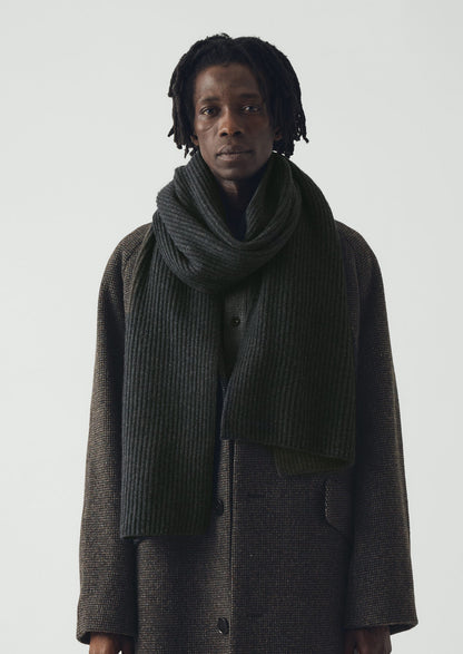 Wool Cashmere Fisherman Rib Scarf | Charcoal