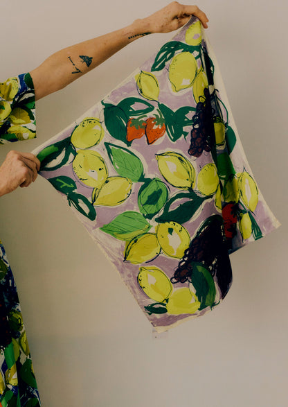 Sketched Fruit Cotton Silk Bandana | Thistle
