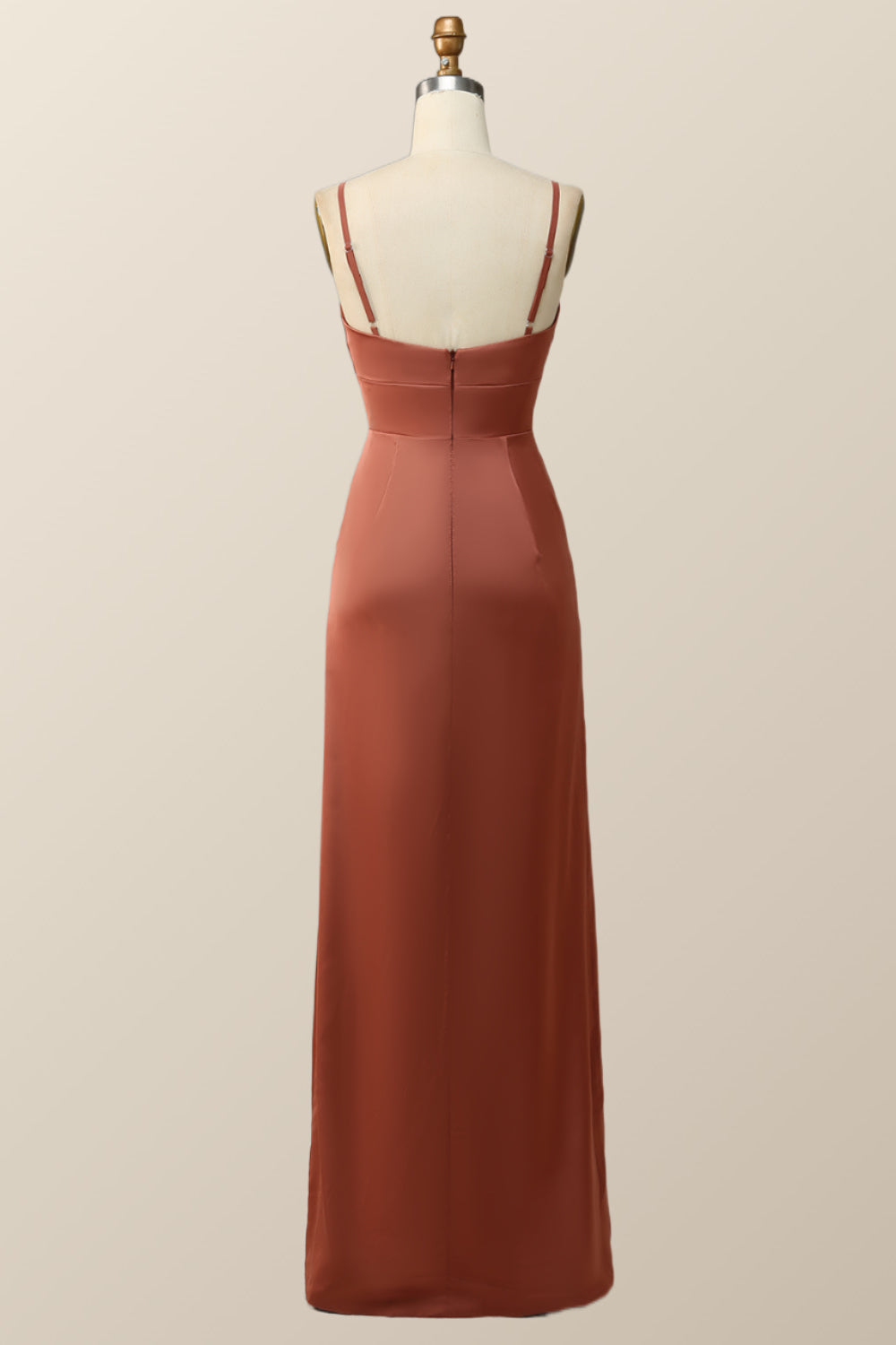 Straps Terracotta A-line Empire Long Bridesmaid Dress