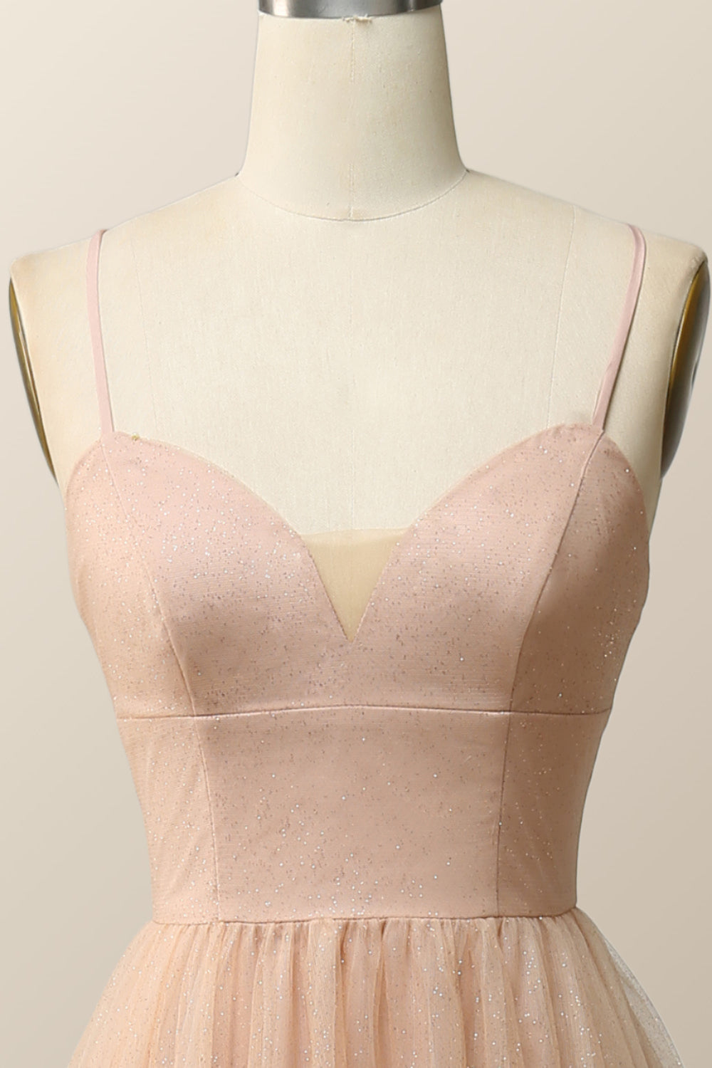 Straps Champagne Tulle A-line Formal Dress