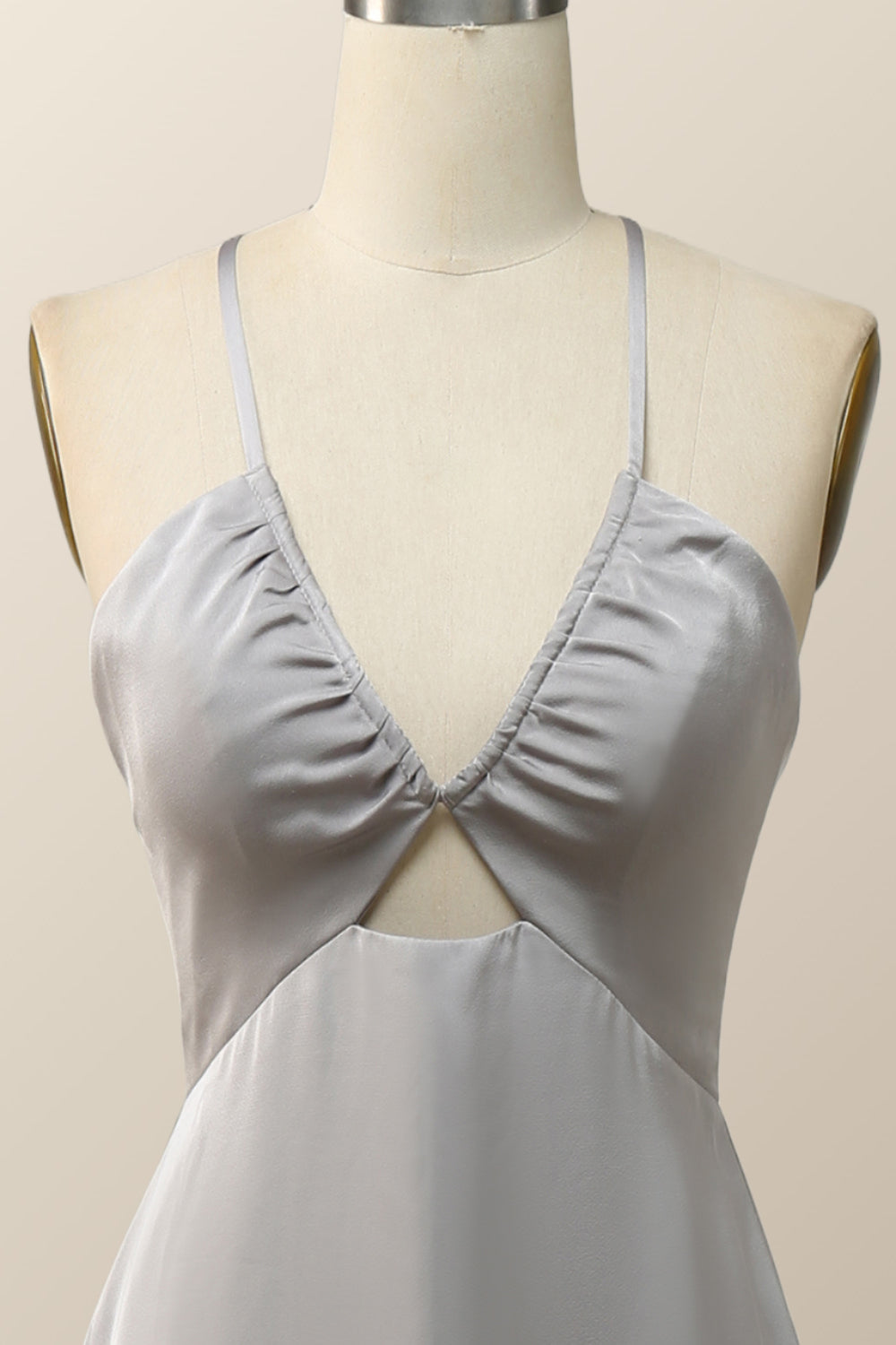 Straps V Neck Grey Boho Long Bridesmaid Dress