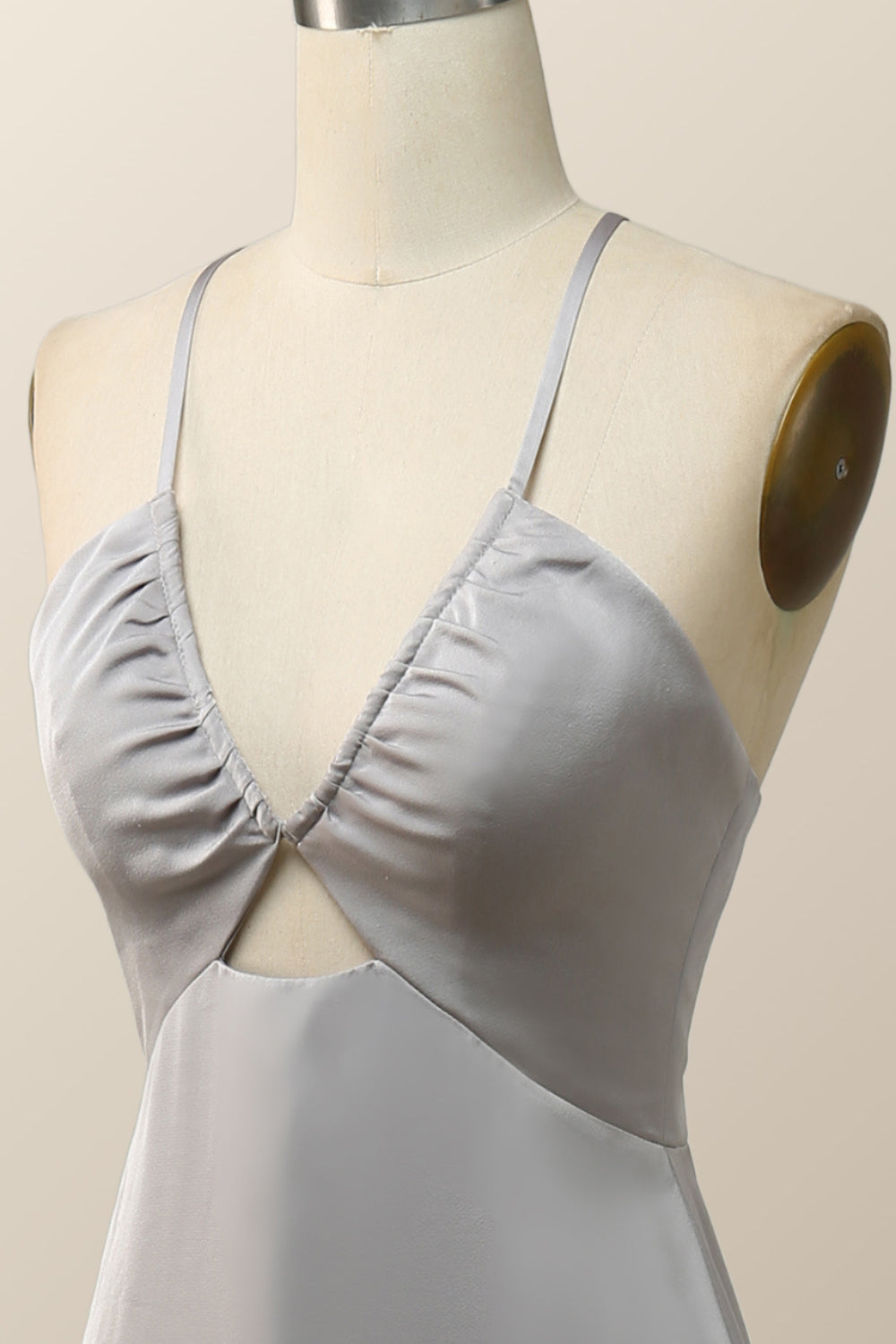 Straps V Neck Grey Boho Long Bridesmaid Dress