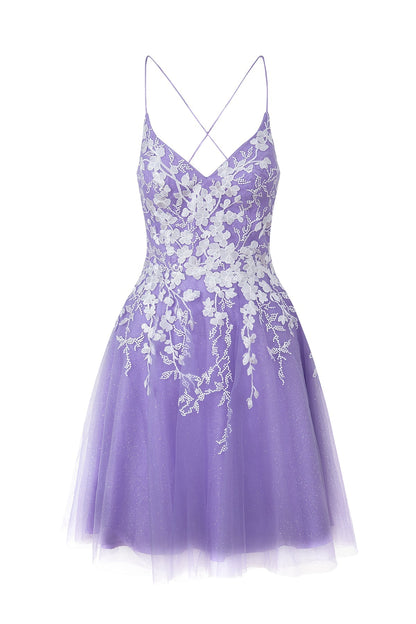 Straps Blue and White Floral Short Dress