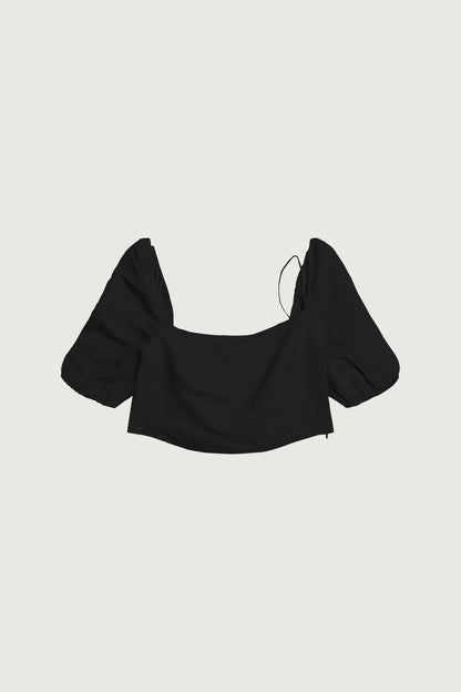 LINEN BLEND PUFF SLEEVE BLOUSE