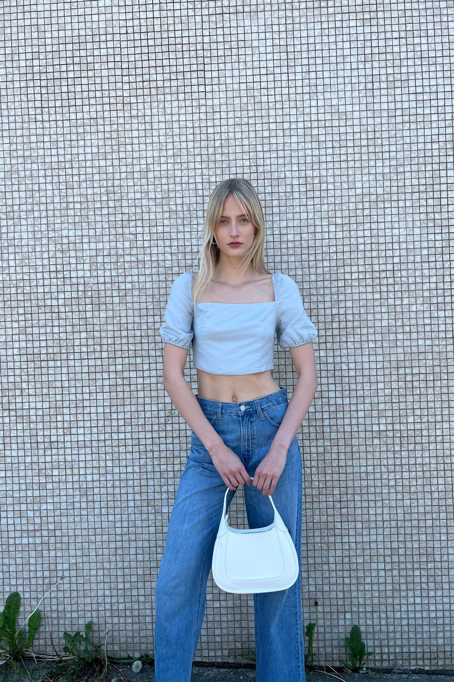 LINEN BLEND PUFF SLEEVE BLOUSE
