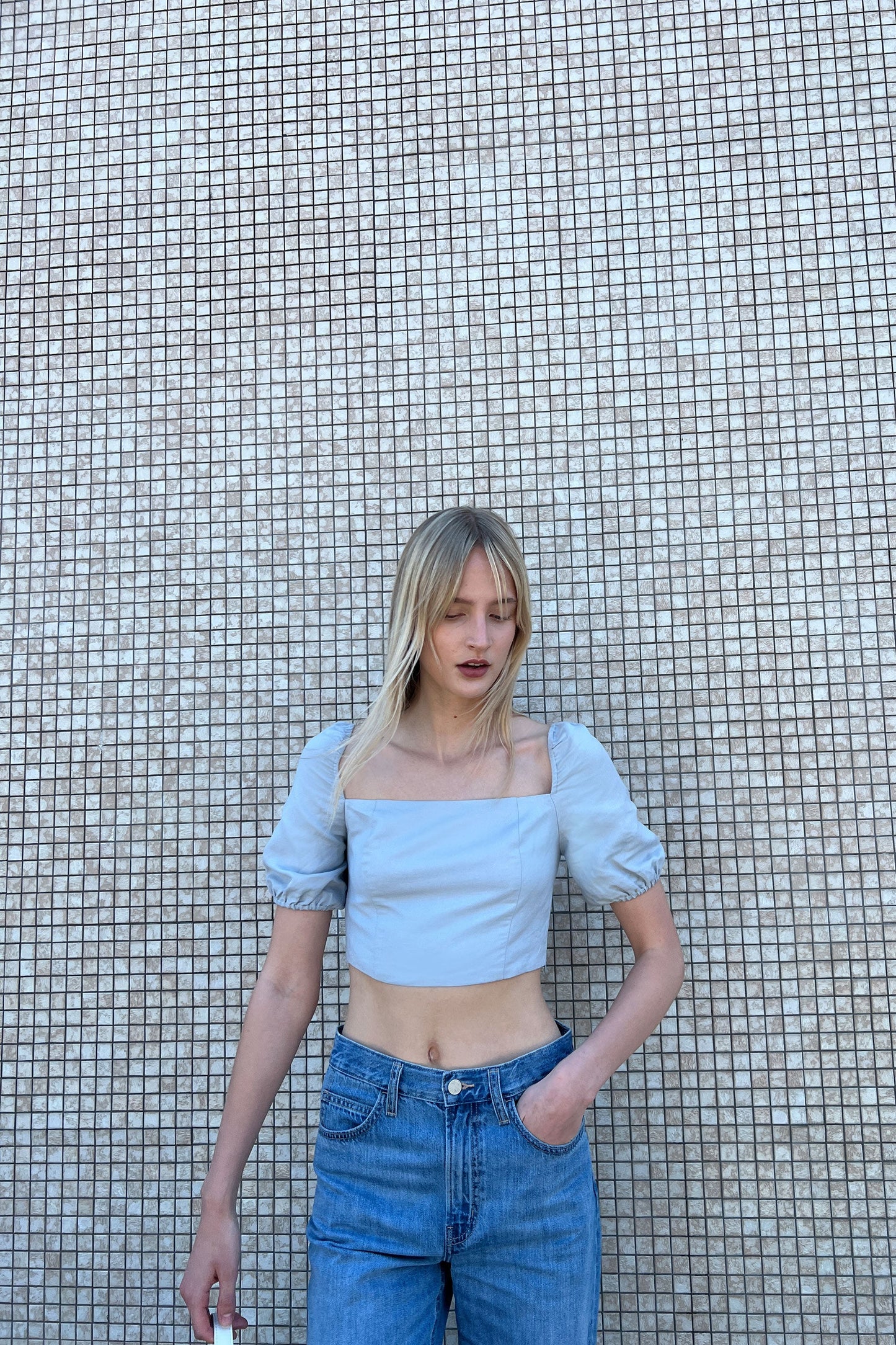 LINEN BLEND PUFF SLEEVE BLOUSE
