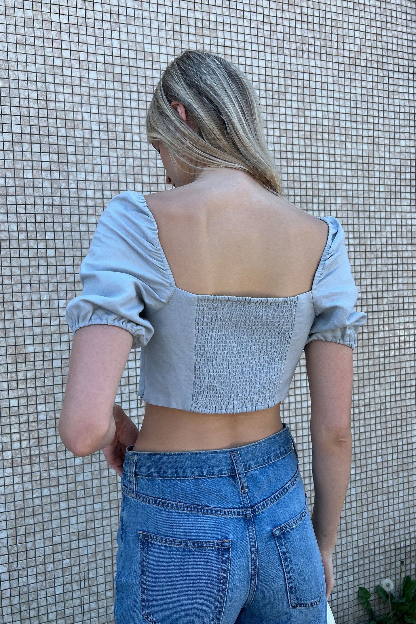 LINEN BLEND PUFF SLEEVE BLOUSE