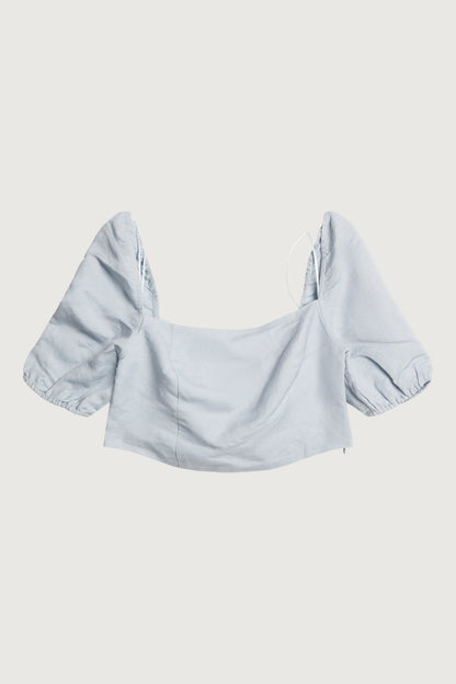 LINEN BLEND PUFF SLEEVE BLOUSE