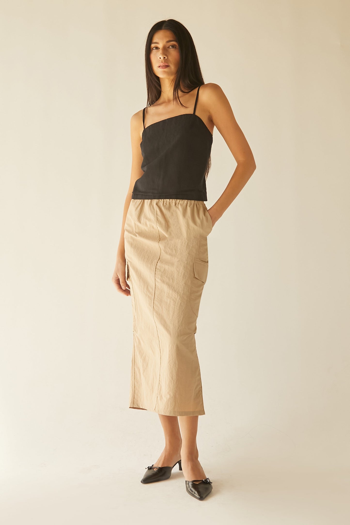 LINEN BLEND OPEN BACK TANK TOP