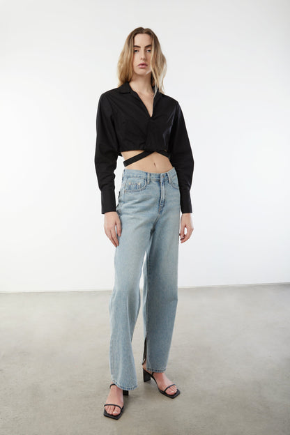 CROPPED WRAP SHIRT