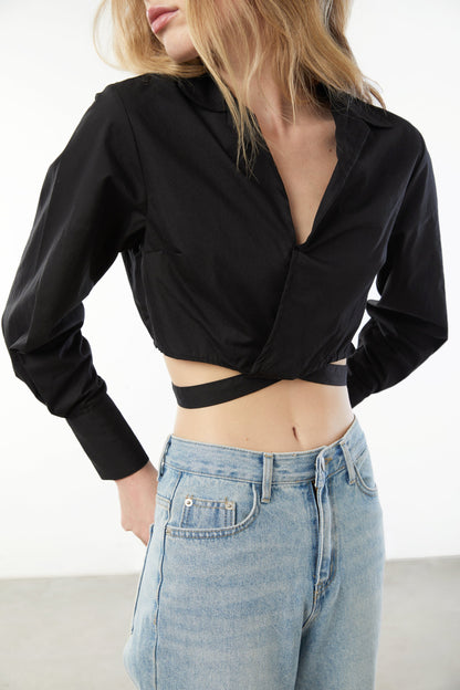 CROPPED WRAP SHIRT