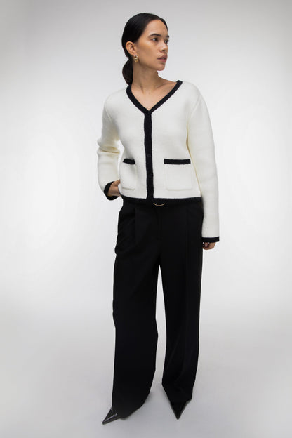 CONTRAST TRIM BUTTON UP CARDIGAN