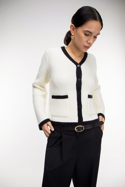 CONTRAST TRIM BUTTON UP CARDIGAN