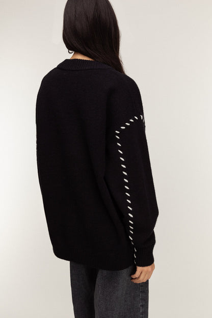 CONTRAST STITCH DETAIL BUTTON FRONT CARDIGAN